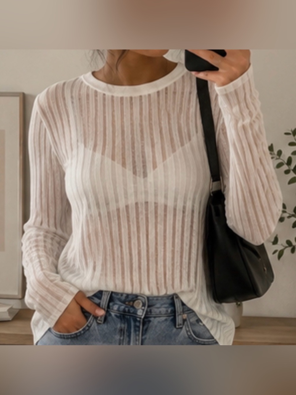 Fashion Nova White Sheer Ribbed Mesh Sweater Top Size Medium